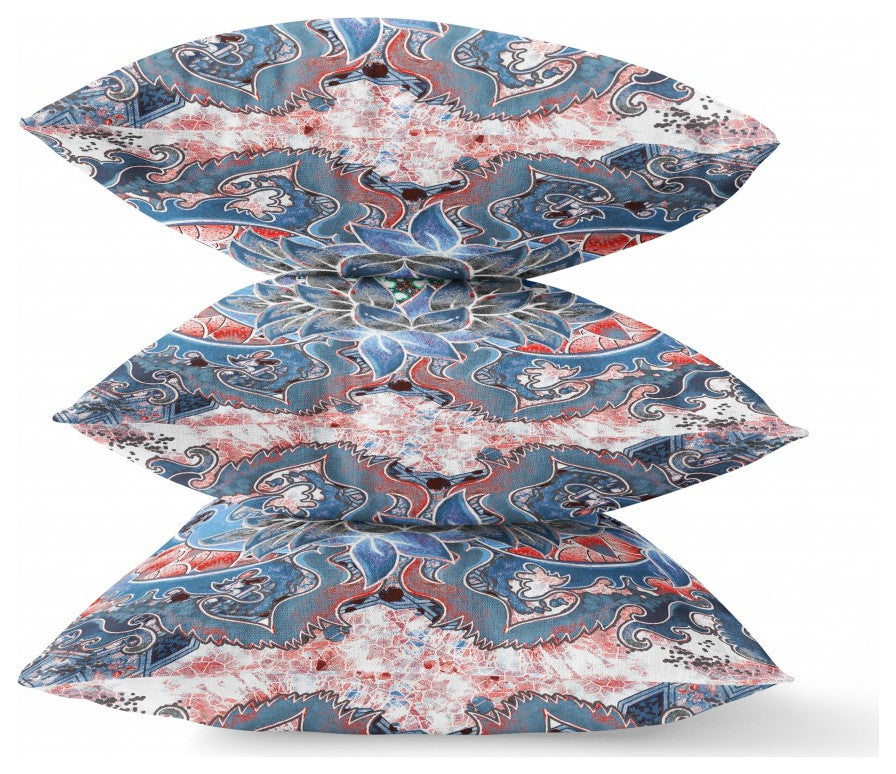 18" Blue Pink Flower Bloom Suede Throw Pillow