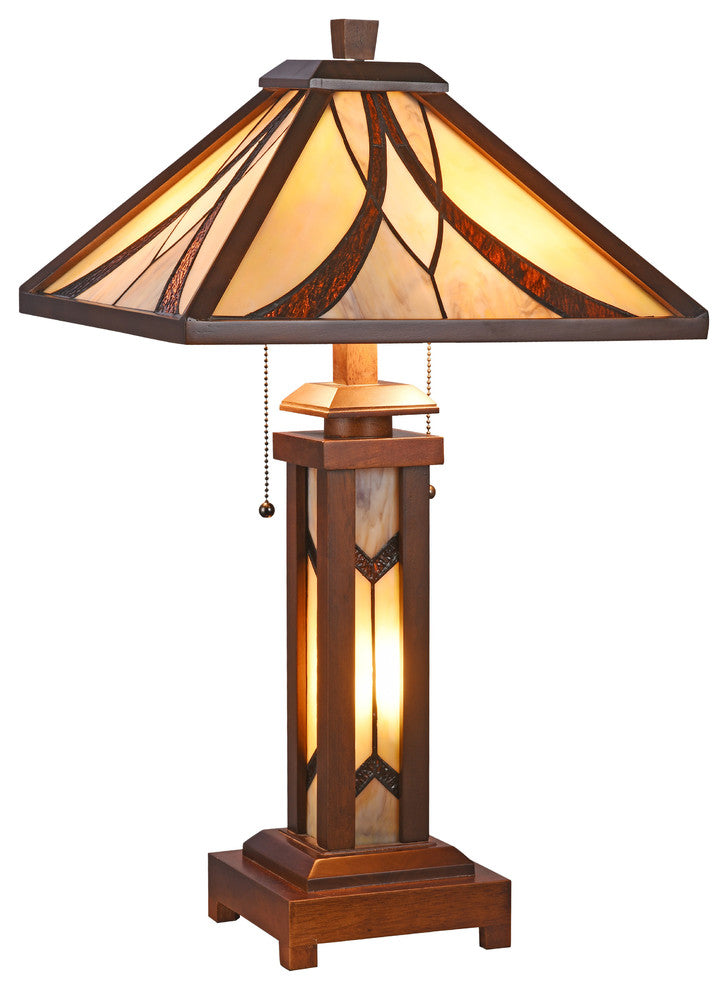Gordon Mission 3-Light Double Lit Wooden Table Lamp 15"