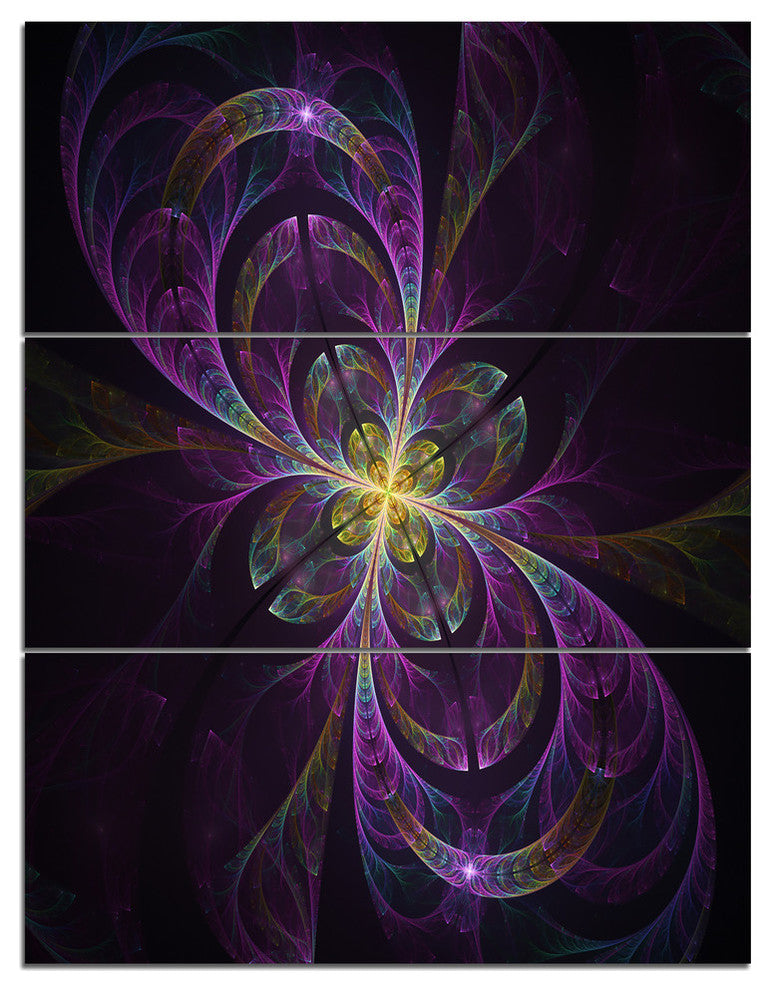 "Purple Abstract Floral Shapes" Metal Wall Art, 3 Panels, 28"x36"