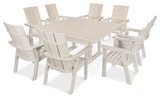 POLYWOOD Modern Adirondack 9-Piece Farmhouse Dining Set, Sand