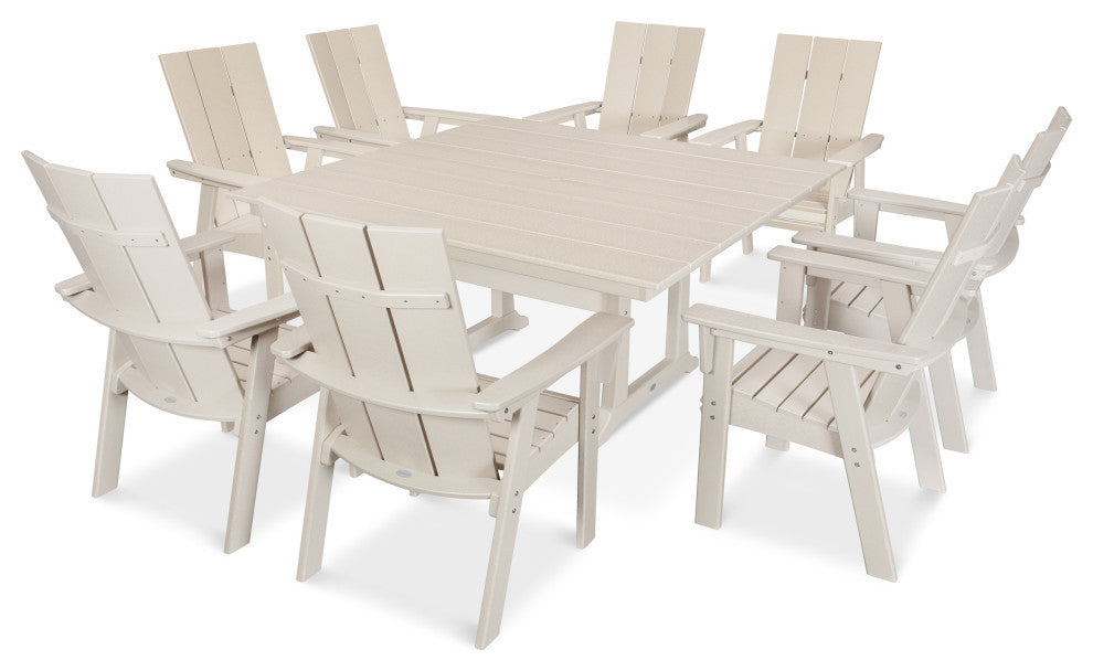 POLYWOOD Modern Adirondack 9-Piece Farmhouse Dining Set, Sand