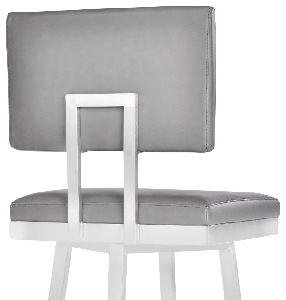 30" Vintage Gray on Stainless Faux Leather Rectangular Swivel Armless Barstool