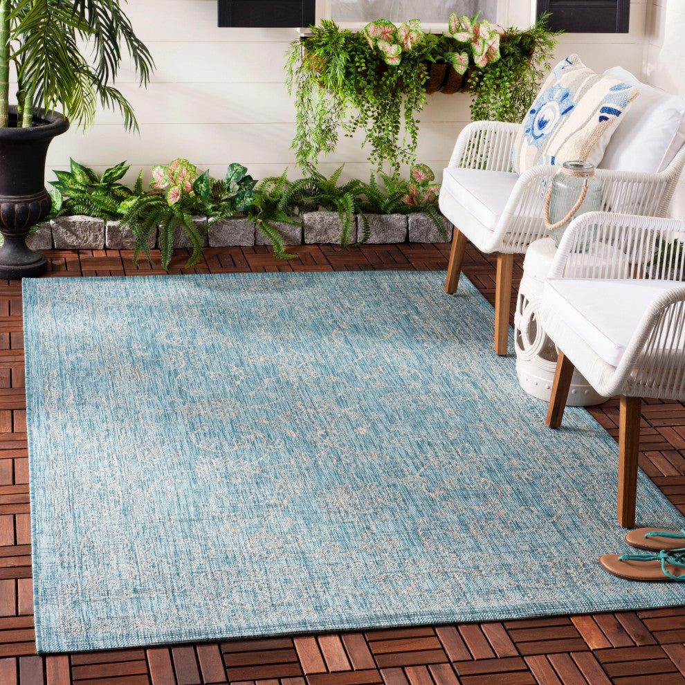 Safavieh Courtyard Cy8680-37121 Outdoor Rug, Aqua and Gray, 2'3"x6'7" Runner