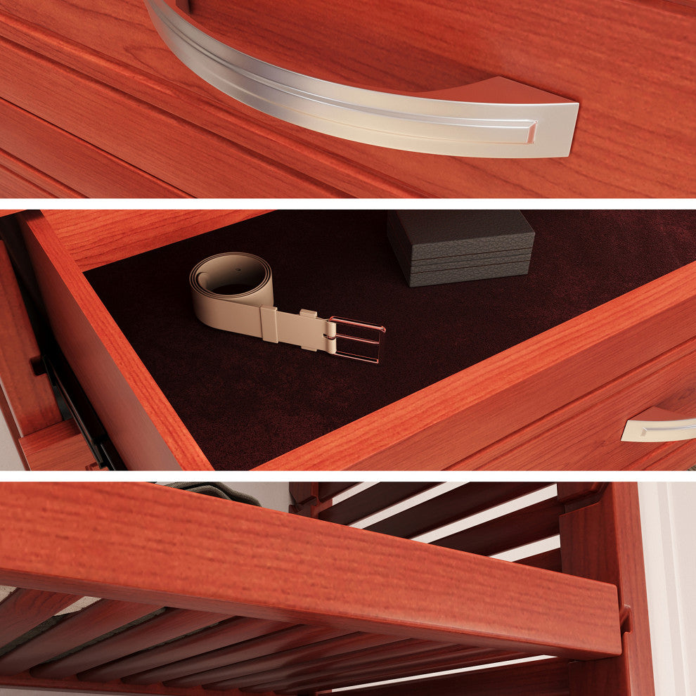 Solid Wood Walk-In Closet Organizer with 6-Drawers and 2-Doors, Red Mahogany