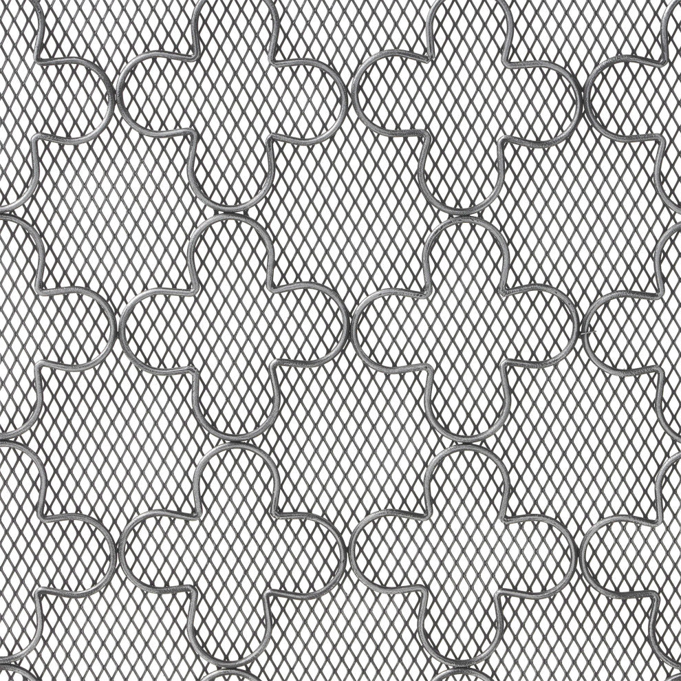 Uriah Modern Single PanelIron Firescreen, Black Brushed Silver Finish