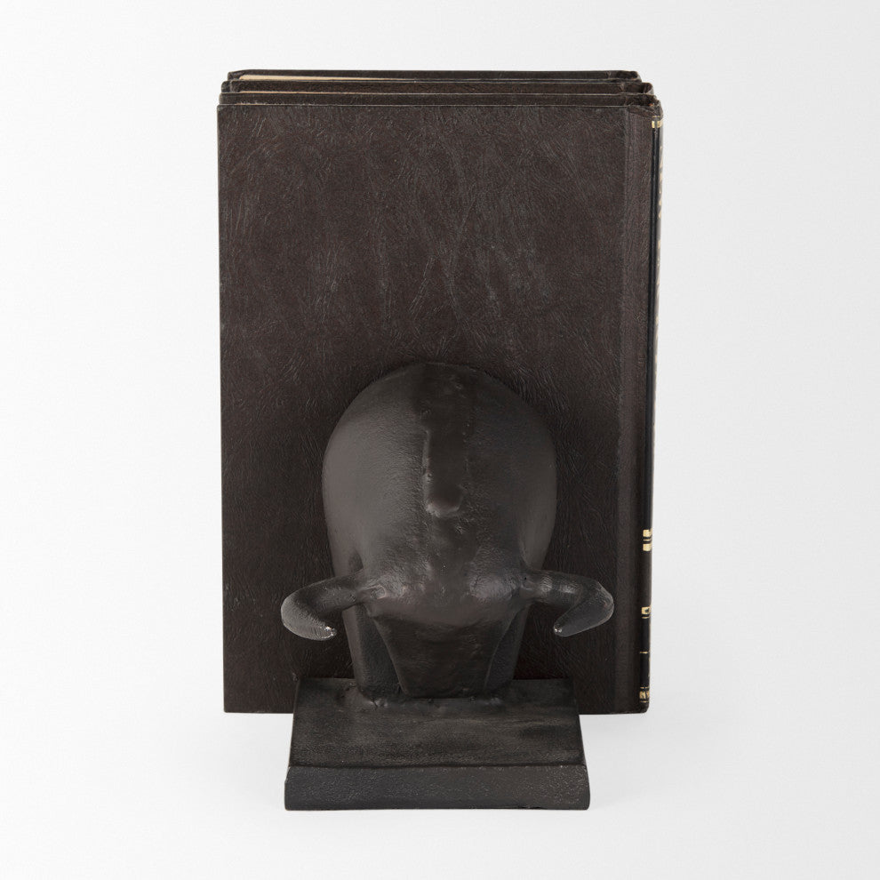 Tauro III, 2-Piece Set, 10Lx5W Black Cast Aluminum Raging Bull Bookends
