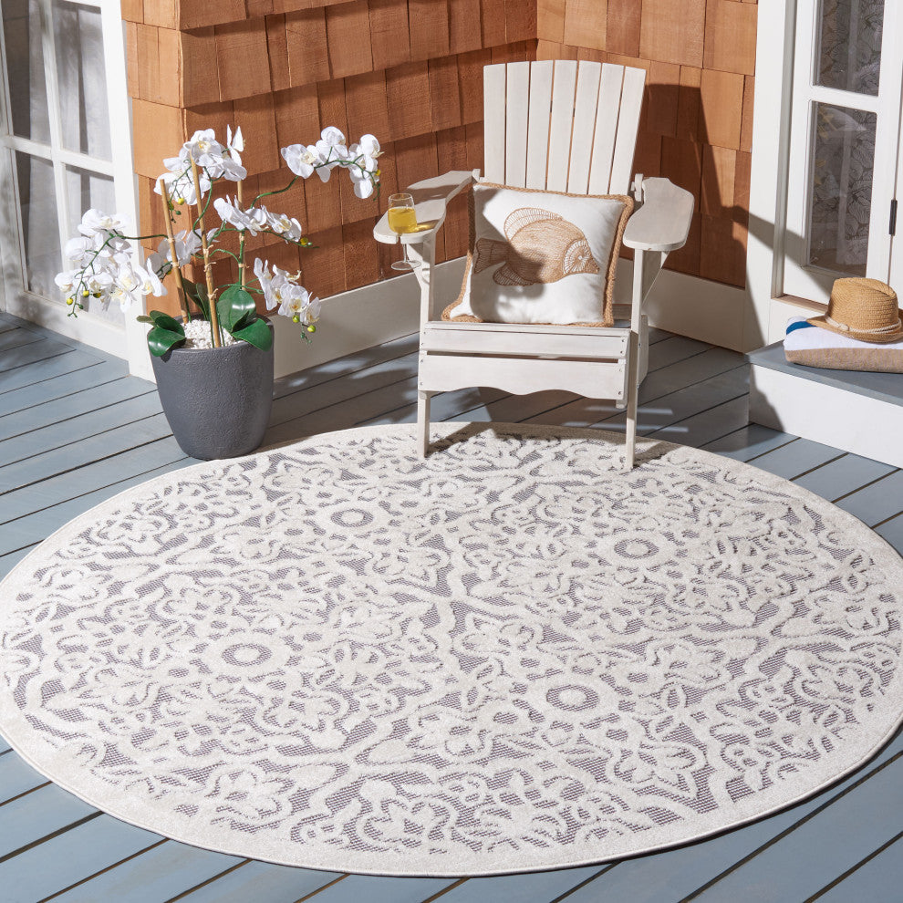 Safavieh Indoor-Outdoor Cabana Collection, CBN662 Rug, Ivory/Gray, 6'7" Round