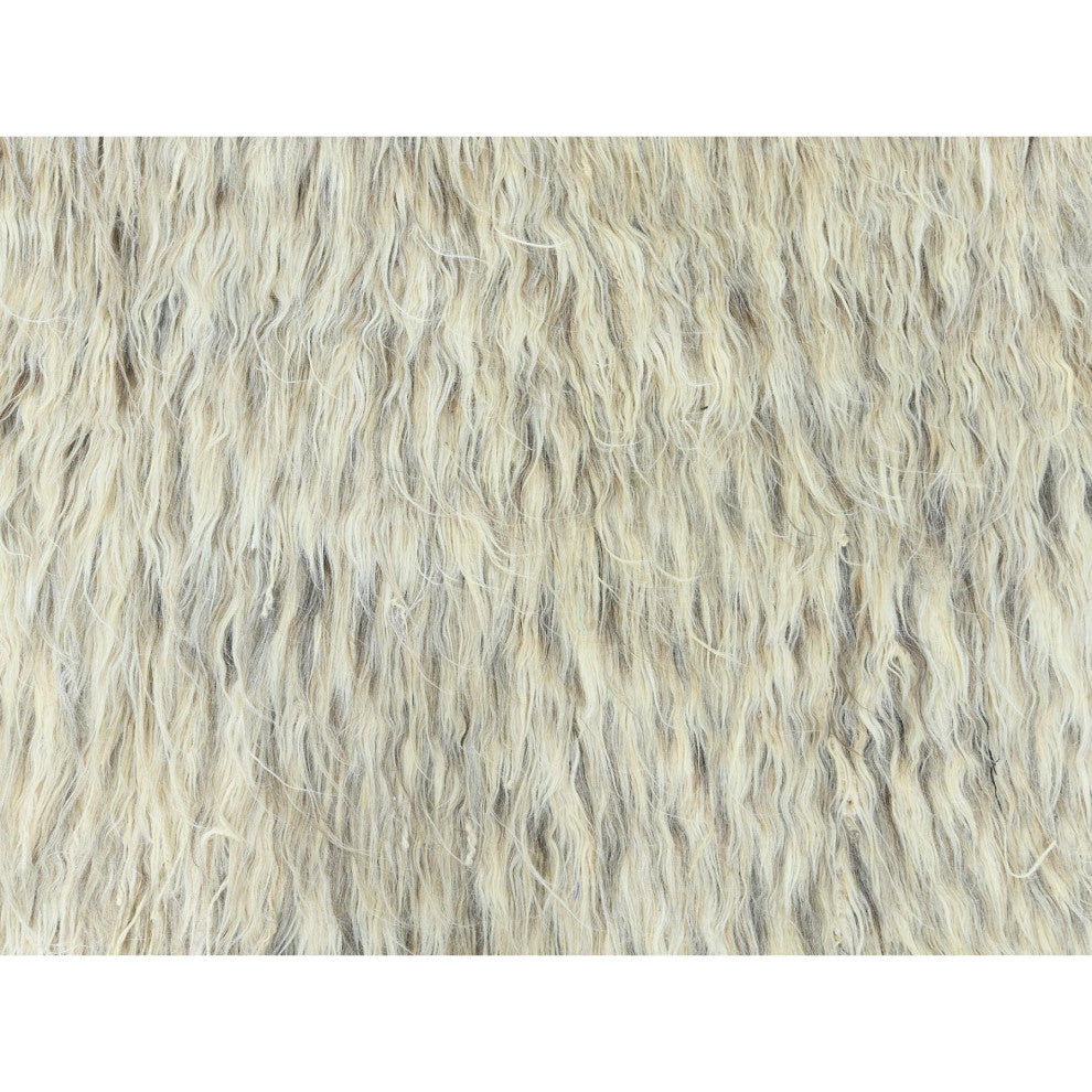Gray, Undyed Natural Wool Hand Knotted, Shaggy Moroccan Rug, 7'7"x9'10"