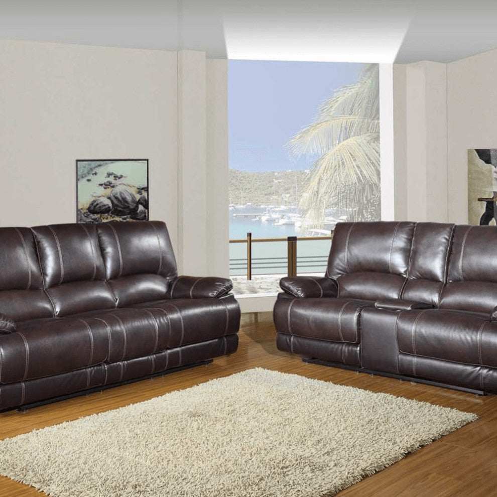 2-Piece Indoor Brown Faux Leather 5-Person Seating Set