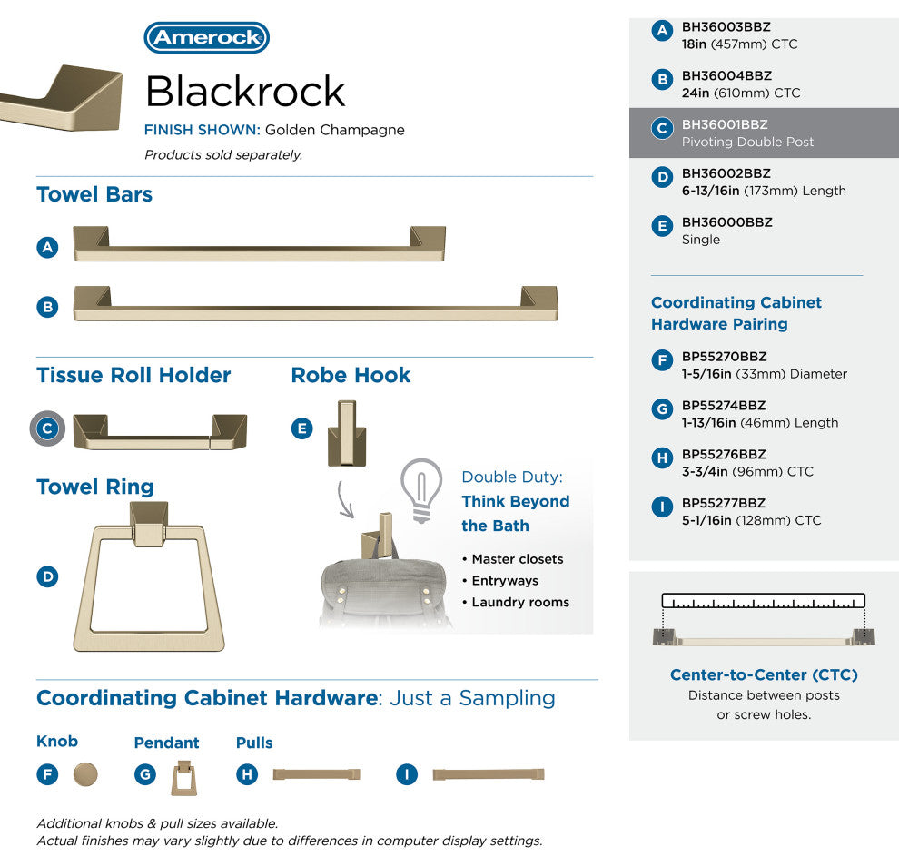 Amerock Blackrock Contemporary Pivoting Double Post Toilet Paper Holder, Golden
