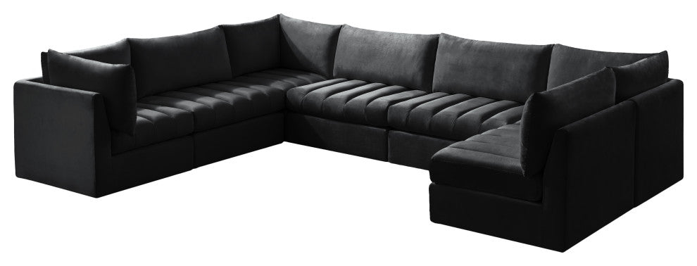Jacob Velvet Upholstered 7-Piece U-Shaped Modular Sectional, Black