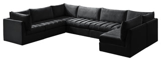 Jacob Velvet Upholstered 7-Piece U-Shaped Modular Sectional, Black