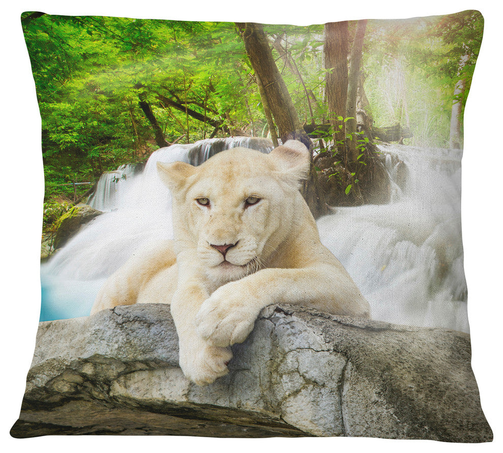 White Lion Animal Throw Pillow, 18"x18"