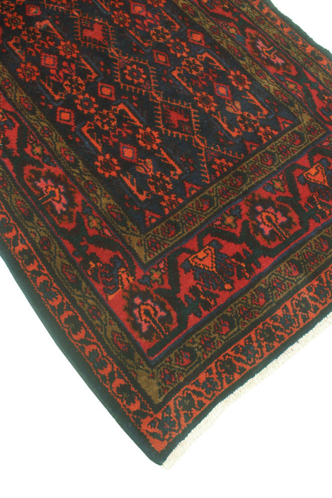 Fine Vintage Distressed Braddock Navy/Red Runner, 3'9x17'2