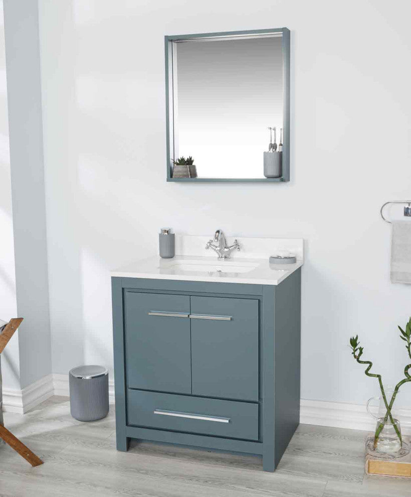 Mila Collection 30" Bathroom Vanity With Sink, Mirror, Countertop, Alasca Blue