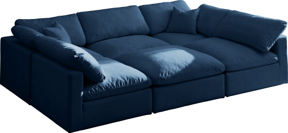 Plush Velvet / Down Standard Comfort 6-Piece U-Shaped Modular Sectional, Navy