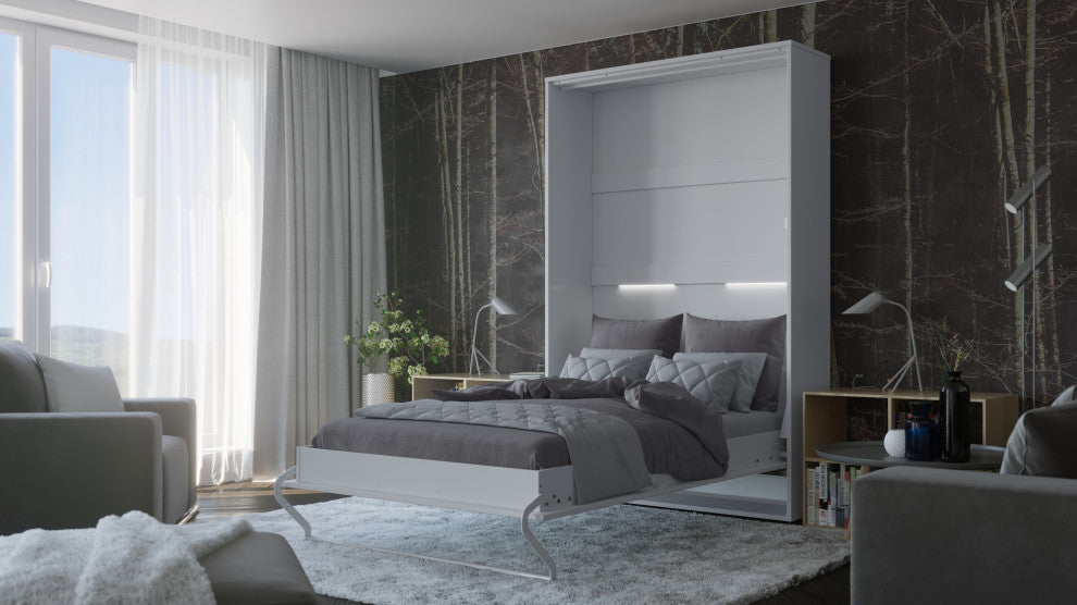 INVENTO Vertical Wall Bed with mattress 47.2 x 78.7 inch, White