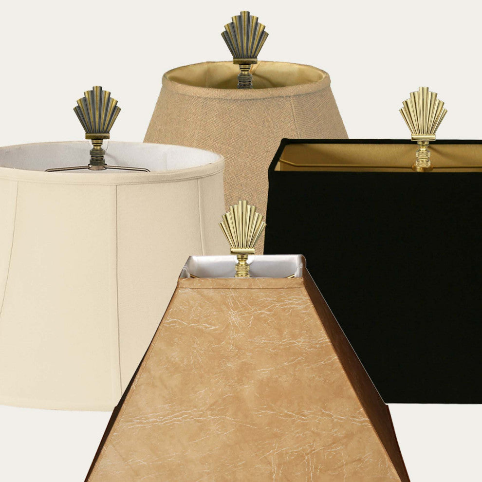 Royal Designs Art Deco Motif Finial, Polished Brass, Antique Brass, 2 Pack