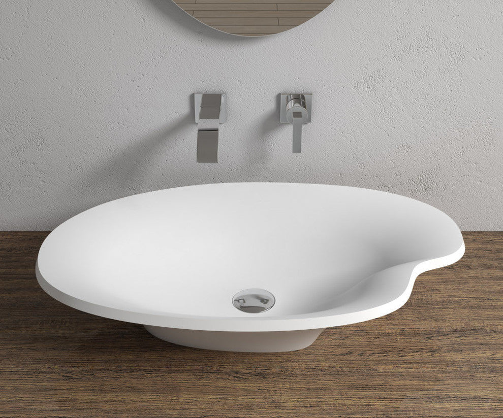 Polystone Pond Vessel Bathroom Sink, Matte White, No Faucet