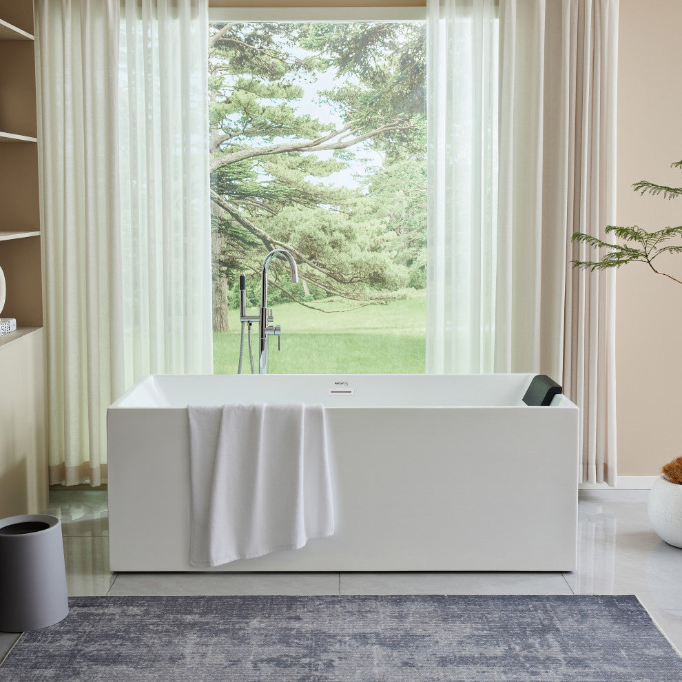 67" Freestanding Acrylic Bathtub, Pure White