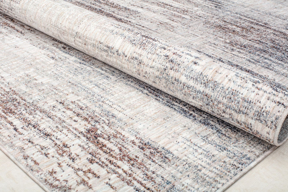 Jade Misty Silver Abstract Contemporary Tan Recycled Area Rug, 2'6" X 4'
