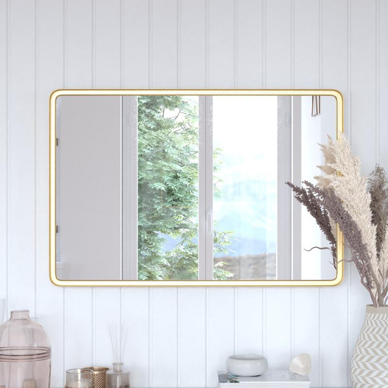 Ava Metal Deep Framed Wall Mirror, Gold, 36"