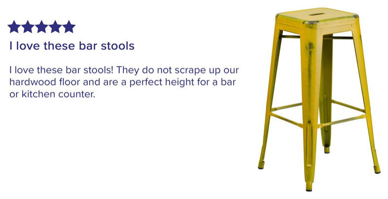 30'' Backless Distressed Metal Indoor Barstool, Yellow, 17"x17"x30"