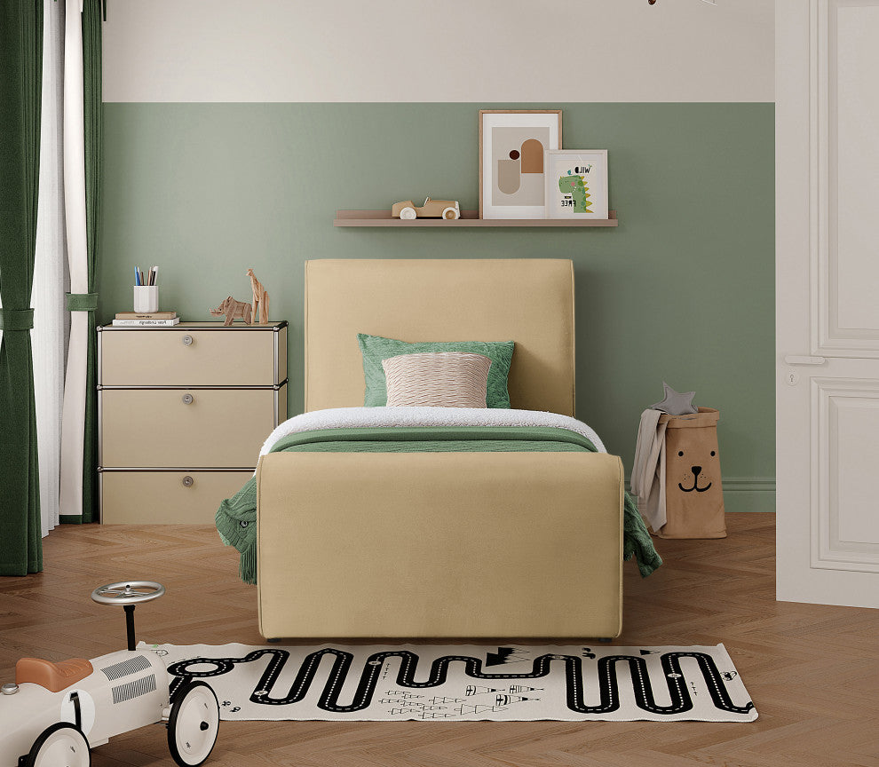 Sloan Black Velvet Full Bed, Camel, Twin