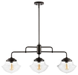Avery 37.5" 3-Light Industrial Farmhouse Iron/Glass Linear Pendant Bronze/Clear