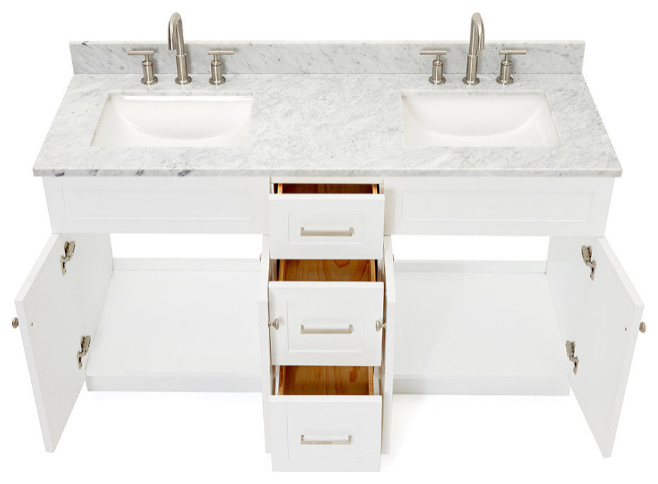 Ariel Hamlet 61" Rectangle Sinks Bath Vanity Carrara Marble White