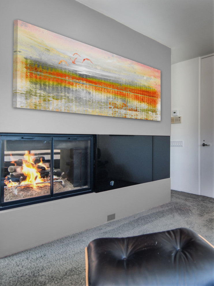 "Linear Birds" Fine Art Canvas Print, 45"x15"