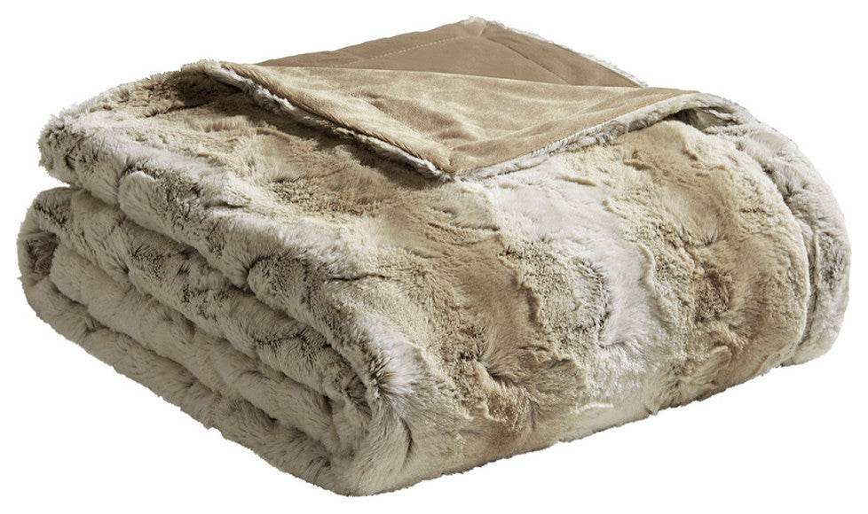 Madison Park Zuri Oversized Faux Fur Throw, Sand