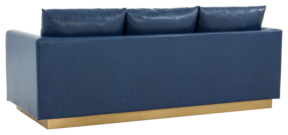 Leisuremod Nervo Modern Mid-Century Upholstered Leather Sofa With Gold Frame