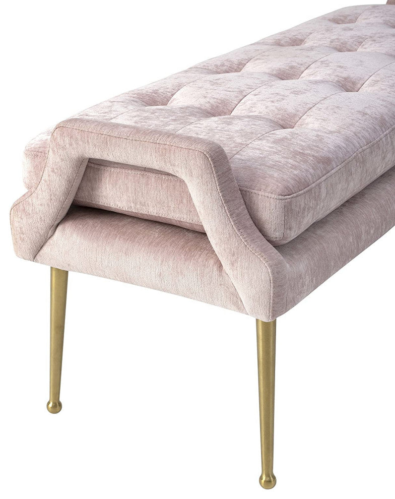 Modern Velvet Bench, Wood, Pink