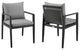 Outdoor Patio Dining Chairs with Arms in Aluminum with Gray Cushions - Set of 2
