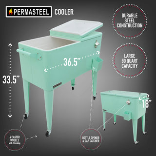 Permasteel 80 Quart Portable Rolling Patio Cooler, Mint