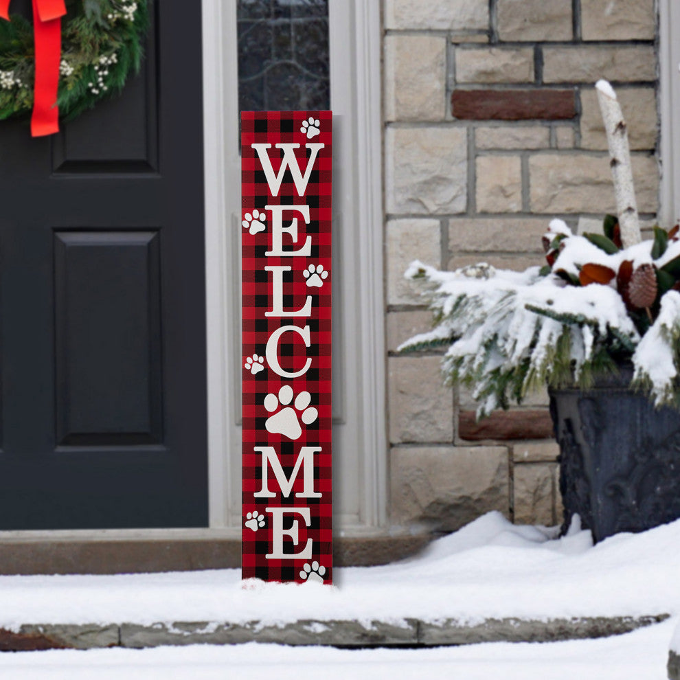 42"H Wooden Plaid Pet "WELCOME" Porch Sign