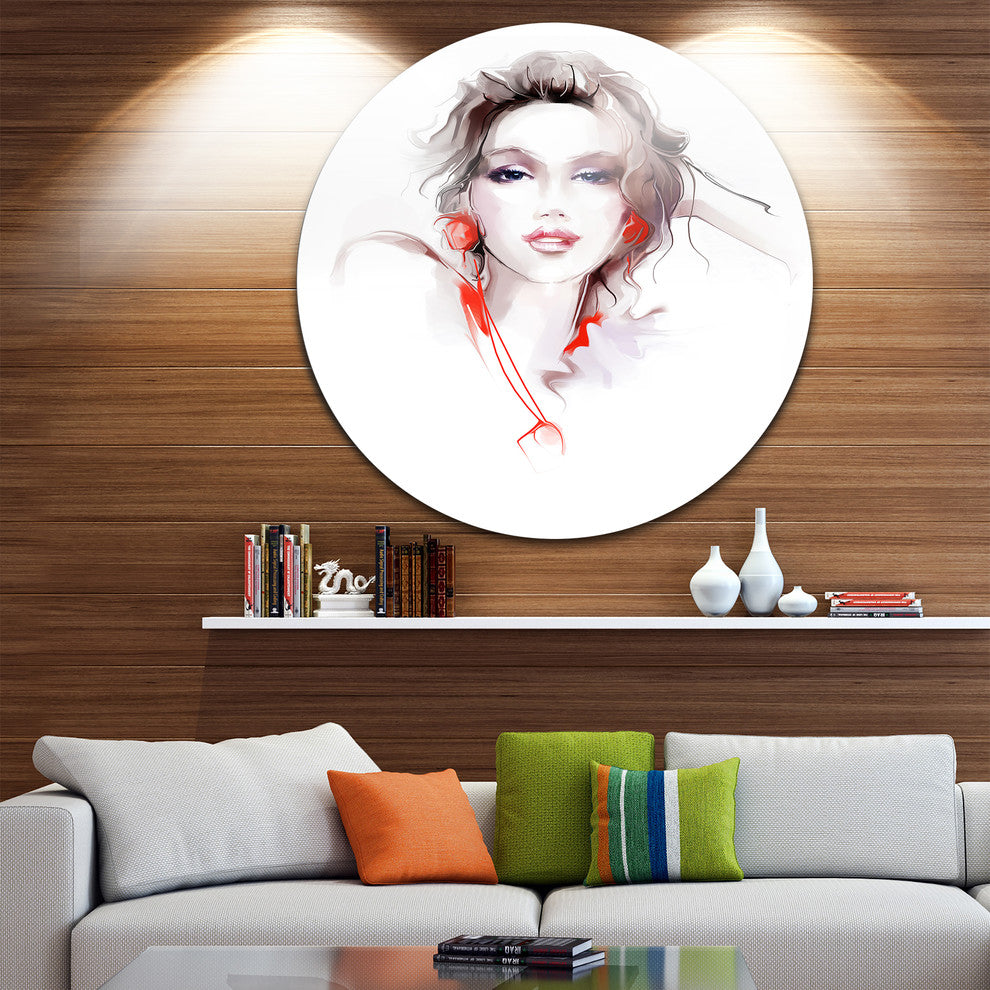 Stylish Woman, Digital Portrait Disc Metal Wall Art, 11"