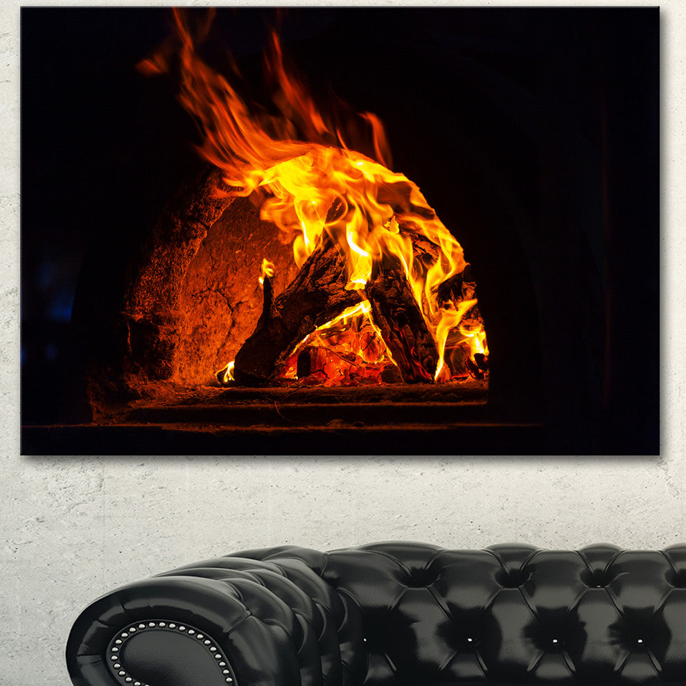 Wood Stove with Fire and Blaze, Abstract Wall Art Canvas, 40"x30"