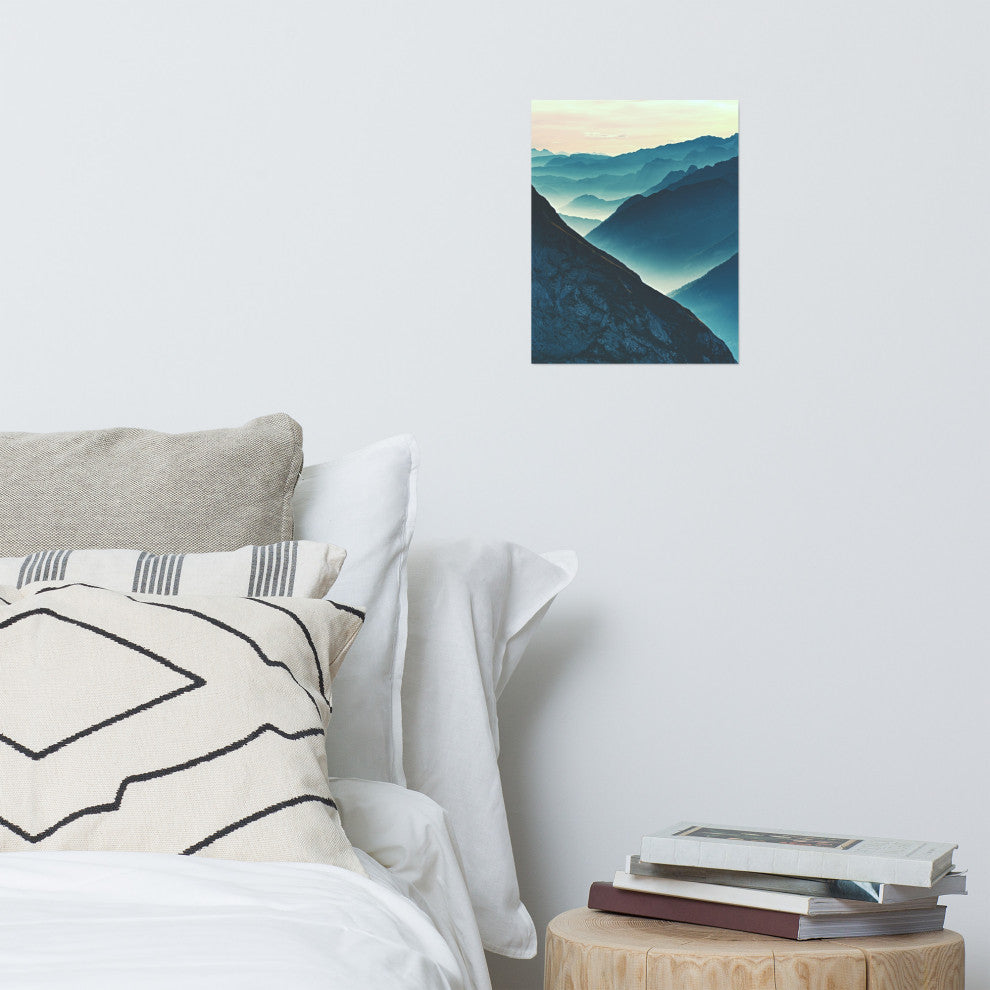 Misty Blue Silhouette Mountain Range Landscape Photo Unframed Wall Art Prints, 11" X 14"