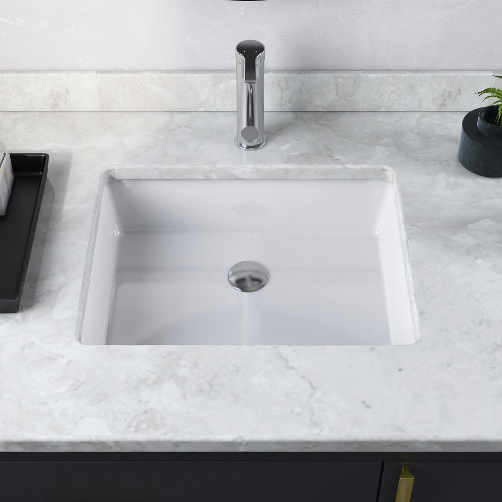White Ceramic Rectangular Lavatory Undermount Bathroom Sink with Overflow