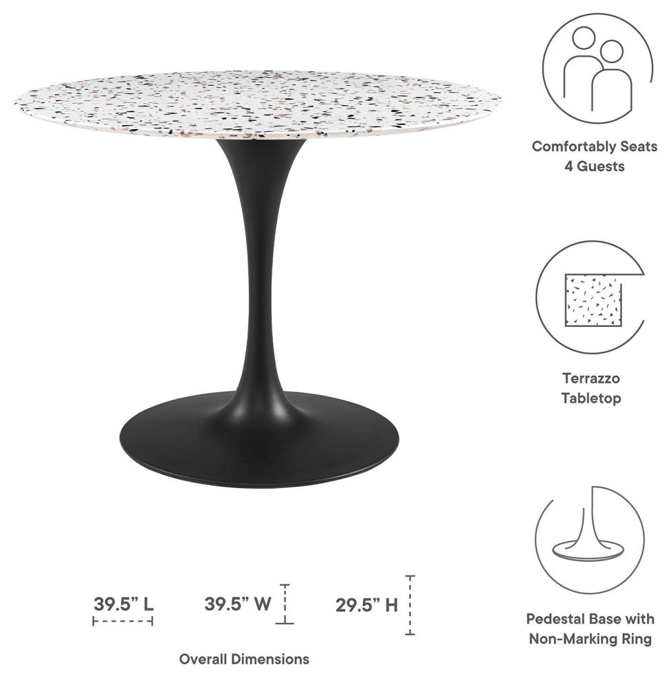 40" Dining Table, Round, White Black, Metal, Modern, Bistro Hospitality