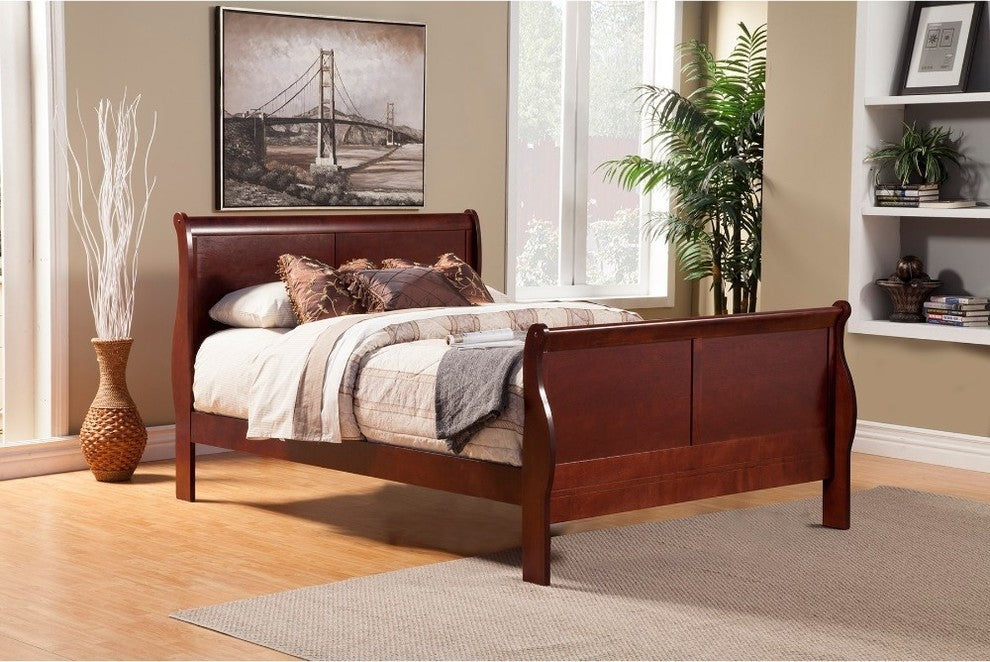 California King Size Rubberwood Sleigh Bed In Brown