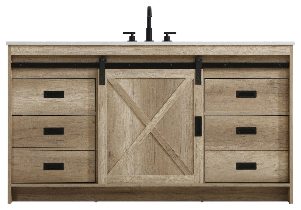 Home Living 60" Single Bathroom Vanity, Natural Oak