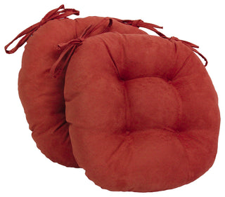 16" Solid Micro Suede Round Tufted Chair Cushions, Set of 2, Red