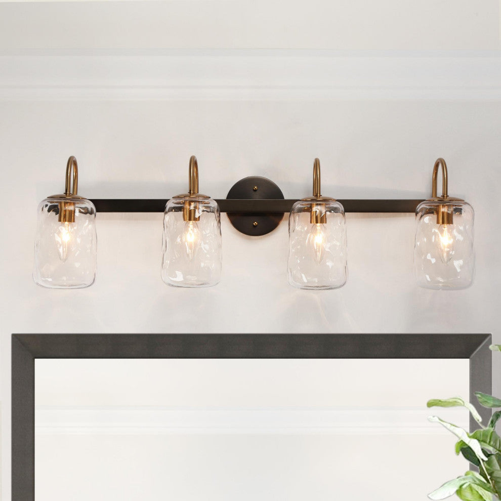LNC Matte Black and Polished Gold Mason Jar Modern Wall Sconces, 4 Lights