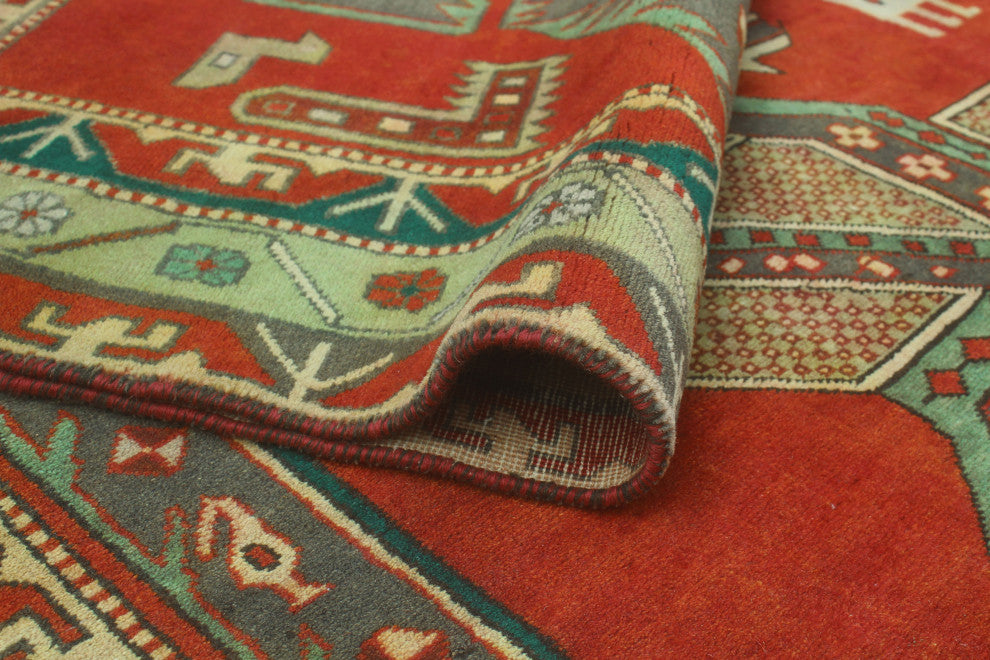 Fine Vintage Distressed Lawton Rust/Light Green Runner, 4'8x10'2