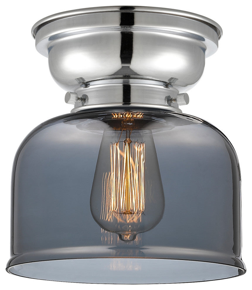 Large Bell 1-Light Flush Mount, Polished Chrome, Plated Smoke