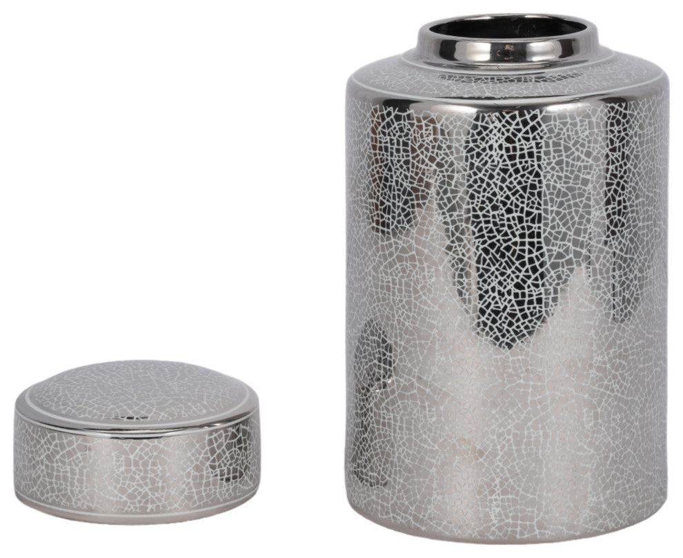 Ceramic 12" Jar, Crackle Silver