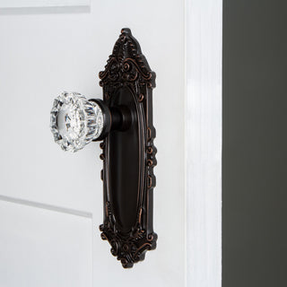 Single Victorian Plate With Crystal Knob, Unlacquered Brass, Timeless Bronze, Si